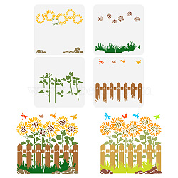 4Pcs 4 Styles PET Hollow Out Drawing Painting Stencils, for DIY Scrapbook, Photo Album, Flower & Butterfly & Grass Pattern, Mixed Patterns, 300x300mm, 1pc/style(DIY-WH0417-0002)