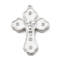 Brass Micro Pave Cubic Zirconia Pendant, Cross, with Enamel, Lead Free & Cadmium Free, Long-Lasting Plated, White, 32x22.5x2.5mm, Hole: 1.2mm(KK-L228-20P-01)