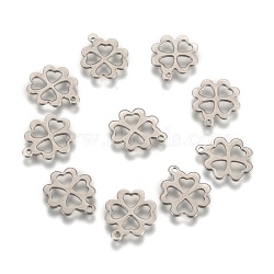 304 Stainless Steel Clover Charms Pendants, Stainless Steel Color, 15x13x1mm, Hole: 1mm(X-STAS-M004-01)
