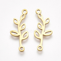 201 Stainless Steel Links connectors, Laser Cut Links, Branch with Leaf, Golden, 25x10x1mm, Hole: 1.5mm(X-STAS-S106-67G)