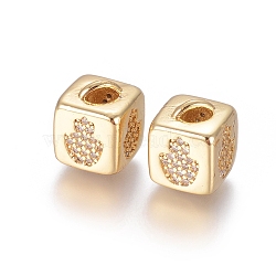 Brass Micro Pave Cubic Zirconia Beads, Long-Lasting Plated, Cube with Crown Pattern, Golden, Clear, Golden, 10x8x8.5mm, Hole: 1.5x3.5mm and 4mm(ZIRC-G162-16G-17)