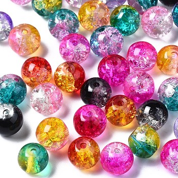 Transparent Crackle Baking Painted Glass Beads, Round, Mixed Color, 8~8.5x7~7.5mm, Hole: 1.2~1.6mm