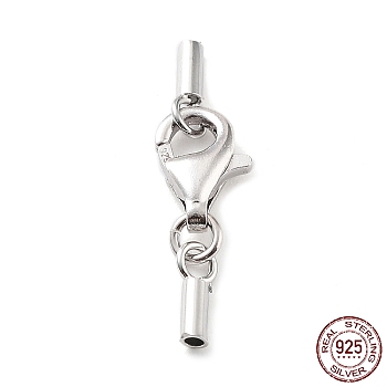 925 Sterling Silver Lobster Claw Clasps, with Cord Ends and 925 Stamp, Platinum, 20mm, Inner Diameter: 1mm
