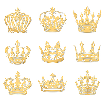 Nickel Decoration Stickers, Metal Resin Filler, Epoxy Resin & UV Resin Craft Filling Material, Crown Pattern, 40x40mm, 9 style, 1pc/style, 9pcs/set