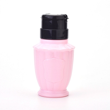 Empty Plastic Press Pump Bottle, Nail Polish Remover Clean Liquid Water Storage Bottle, with Flip Top Cap, Pink, 13.2x6.8cm