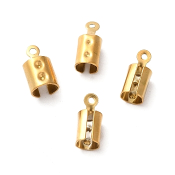 Ion Plating(IP) 201 Stainless Steel Cord End, Folding Crimp Ends, Real 18K Gold Plated, 12.5x5.5x5mm, Hole: 1mm, Inner Diameter: 5x5mm, Fit For Rhinestone: 0.6mm