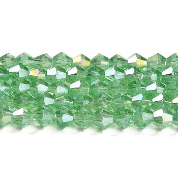 Transparent Electroplate Glass Beads Strands, AB Color Plated, Faceted, Bicone, Light Green, 6x6mm, Hole: 1mm, about 45~47pcs/strand, 9.65~9.84 inch(24.5~25cm)