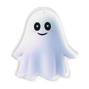 Halloween Theme Double Sided Printed Acrylic Pendants, Ghost, 49.5x44.5x3mm, Hole: 2mm