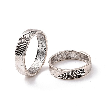 2Pcs 2 Size Alloy Heart Fingerprint Pattern Matching Couple Rings, Valentine's Day Jewelry for Lovers, Antique Silver, US Size 7 1/4(17.5mm) and US Size 8 1/2(18.5mm), 1Pc/size