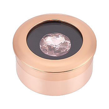 Round Stainless Steel Loose Diamond Box, Clear Glass Window Gemstone Case with Screw Top Lid and Sponge Inside, Rose Gold, 3.2x1.6cm