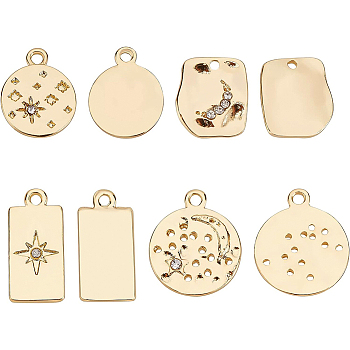 BENECREAT Alloy Pendants, with Crystal Rhinestone, Cadmium Free & Nickel Free & Lead Free, Flat Round with Star, Real 18K Gold Plated, 15x12x2mm, Hole: 1.5mm
