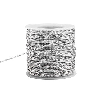 PandaHall Elite Jewelry Braided Thread Metallic Cords, Silver, 1.3~1.6mm, about 54.68 yards(50m)/roll