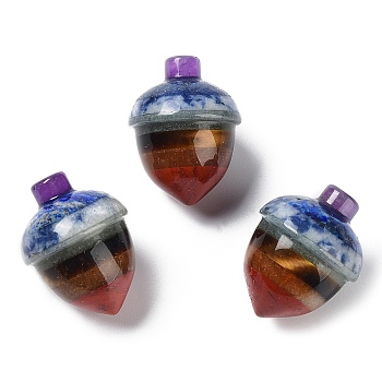 Chakra Gemstone Acorn Beads, for Half Drilled Beads, 25.5~26x20~20.5mm, Hole: 1mm