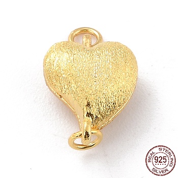 925 Sterling Silver Magnetic Clasps, With Jump Rings, Textured Heart, Golden, 12x9x5mm, Hole: 1.2mm