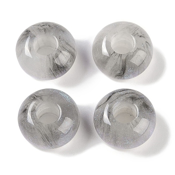 Resin European Beads with Glitter Powder, Large Hole Beads, Rondelle, Gray, 13.5x7.5mm, Hole: 5mm