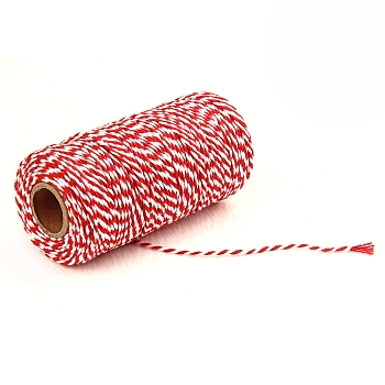 100M Macrame 2-Ply Cotton Braid Thread, with Spool, Round, Red, 2mm, about 109.36 Yards(100m)/Roll