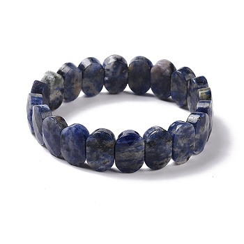 Natural Blue Spot Jasper Oval Beaded Stretch Bracelet, Gemstone Jewelry for Women, Inner Diameter: 2-1/8 inch(5.4~5.5cm)