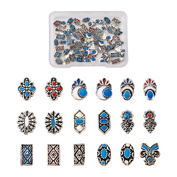 90 Pcs Alloy Enamel Cabochons, Nail Art Decoration Accessories, DIY Crystal Epoxy Resin Material Filling, Mixed Shapes, Antique Silver, 8x5.5x1.5mm