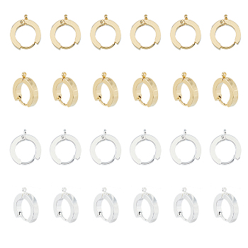 24Pcs 2 Colors 201 Stainless Steel Huggie Hoop Earrings Findings, with Vertical Loop, with 316 Surgical Stainless Steel Earring Pins, Ring, Golden & Stainless Steel Color, 18 Gauge, 15.5x14x3mm, Hole: 1.4mm, Pin: 1mm, 12Pcs/color