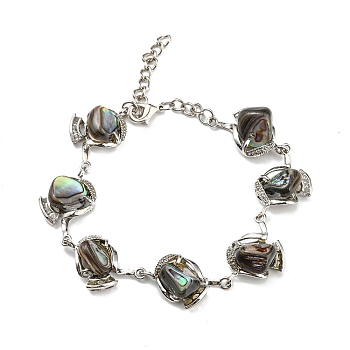 Natural Abalone Shell/Paua ShellLink Bracelets, with Brass Findings and Lobster Claw Clasps, Teal, 230x18x10mm