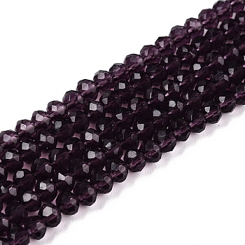 Glass Beads Strands, Faceted, Rondelle, Purple, 3.5~3.8x3mm, Hole: 0.4mm, about 113~115pcs/strand, 12.80~12.99 inch(32.5~33cm)