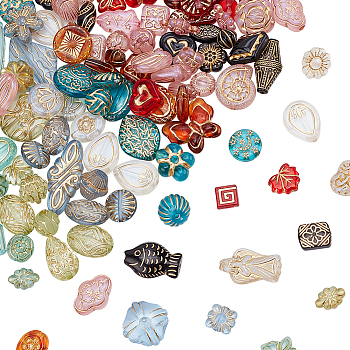 100Pcs 10 Colors Transparent Acrylic Beads, Golden Metal Enlaced, Mixed Shape, Mixed Color, 8.5~31x9~18x4.5~15mm, Hole: 1.4~4.3mm, 10pcs/color