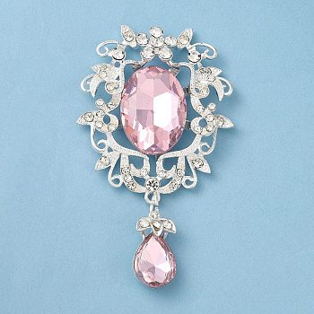 Zinc Alloy Glass Big Pendants, with Rhinestone, Flower Charms, Pink, 86~86.5x50x10mm, Hole: 8x6mm