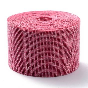 Polyester Imitation Linen Wrapping Ribbon, for Crafts Decoration, Pearl Pink, 2 inch(50mm), about 5.47 Yards(5m)/Roll