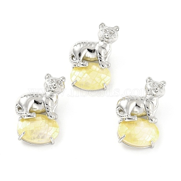 Shell Pendants, with Platinum Brass Findings, Tiger with Oval, Champagne Yellow, 32x20.5x8.5mm, Hole: 6x7mm(KK-C232-01E-P-RS)