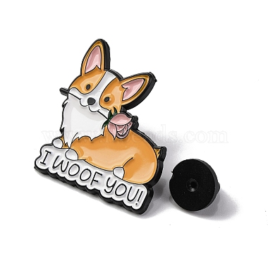 Creative Cartoon Cute Corgi Dog I Woof You Zinc Alloy Brooches(JEWB-U001-01M)-3