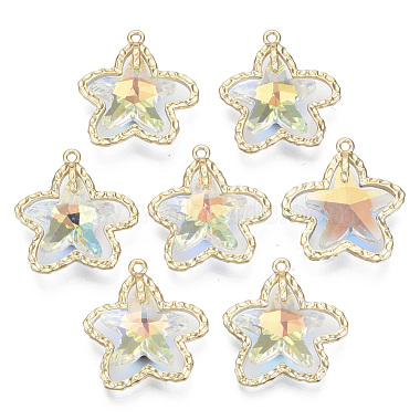 Light Gold Starfish Brass+Rhinestone Pendants