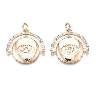 Real 18K Gold Plated Clear Flat Round Brass Pendants