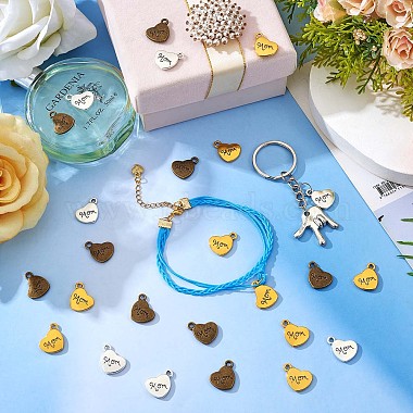 45 Pieces Love Mom Heart Charms Pendant Antique Alloy Heart Charm Mother 's Day Pendant for Jewelry Necklace Earring Gift Making Crafts(JX369A)-3