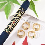 304 Stainless Steel Multi-layer Open Cuff Rings, Oval Natural Gemstone Ring for Women, Real 18K Gold Plated, Ion Plating(IP), 12mm, Adjustable(RJEW-Z078-06G)