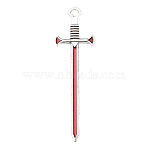 Tibetan Style Alloy Big Pendants, with Enamel, Sword Charms, Antique Silver, Red, 66x19.5x3.5mm, Hole: 3x3.5mm(AL-CBAC014-01AS-02)