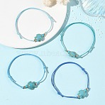 4Pcs 4 Colors Ocean Dyed Synthetic Turquoise Sea Turtle Beaded Adjustable Waxed Polyester Cord Bracelets for Women, Golden, Blue, Inner Diameter: 3.46 inch(8.8cm), 1pc/color(BJEW-JB14243-03)
