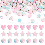 120Pcs 3 Styles Crackle Opaque Acrylic Beads, Imitation Turquoise, Round & Star & Heart, Two Tone, Colorful, 8mm, Hole: 1.8~2mm(OACR-TA0004-77)