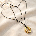 304 Stainless Steel Geometric Pendant Adjustable Black Waxed Cord Necklaces for Women, Golden, Oval, 27.56 inch(70cm), Pendant: 30x27mm(WG4C936-03)
