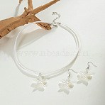 Bohemian Imitation Leather Cord Necklaces & Alloy Dangle Earring Sets, with Resin Starfish, White, 450mm(FS-WG3325C-01)