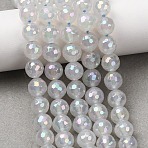 Electroplated Natural Agate Beads Strands, Round, Faceted, Rainbow Plated, White, 7.5~8mm, Hole: 1~1.2mm, about 48~49pcs/strand, 14.96''~15.24''(38~38.7cm)(G-B191-A07-8mm-01)