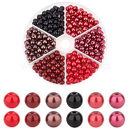 Elite 300Pcs 6 Colors Baking Painted Pearlized Glass Pearl Round Bead Strands, Mixed Color, 6~7mm, Hole: 1mm, 50pcs/color(HY-PH0001-06)
