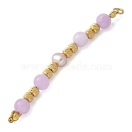 Natural Purple Angelite & Plastic Imitation Pearl Round Beaded Connector Charms/Links, with 304 Stainless Steel Findings, Real 18K Gold Plated, 65mm, Hole: 3.5mm(STAS-L277-11G-04)