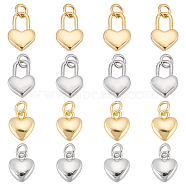 SUPERFINDINGS 16Pcs 4 Style Rack Plating Real 18K Gold Plated Brass Pendants, with Jump Rings, Long-Lasting Plated, Lead Free & Cadmium Free, Heart Lock, Real Gold Plated & Real Platinum Plated, 9.5~12.5x7.5~8.5x3.5mm, Jump Ring: 4.6x0.8mm, 3mm Inner Diameter, 4pcs/style(KK-FH0003-96)