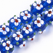 Handmade Lampwork Beads Strands, Flower, Dodger Blue, 11~12x11~12x10mm, Hole: 1.5mm, about 45pcs/strand, 17.72 inch(45cm)(LAMP-N021-001C)