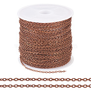 Brass Coated Iron Flat Cable Chains, Soldered, with Spool, Flat Oval, Red Copper, 2x1.5x0.3mm, about 32.81 Feet(10m)/Roll(CH-TAC0007-01R)