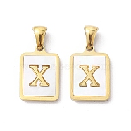 Ion Plating(IP) 304 Stainless Steel Pave Shell Pendants, Rectangle Charm, Real 18K Gold Plated, Letter X, 17.5x12x1.5mm, Hole: 3x5mm(STAS-G327-01G-X)
