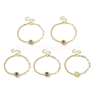 Natural Gemstone Round Link Bracelet, Macrame Pouch Bracelet, Golden, 7-1/4~7-3/8 inch(18.3~18.8cm)(BJEW-JB10032-01)