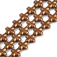 Electroplated Synthetic Non-magnetic Hematite Beads Strands, Cross, Coffee Plated, 6x6x3mm, Hole: 0.7mm, about 66pcs/strand, 15.75''(40cm)(G-K375-E01-01)