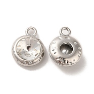 Glass Pendants, Rack Plating Platinum Alloy Findings, Nickel Free, Flat Round Charms, Clear, 15x11.5x6mm, Hole: 2mm(PALLOY-O106-21P-01)