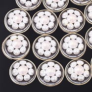 Resin Cabochons, with ABS Plastic Imitation Pearl Beads & Brass Findings, Dome/Half Round, Light Gold, Misty Rose, 25x10mm(CRES-Q208-14A-01)
